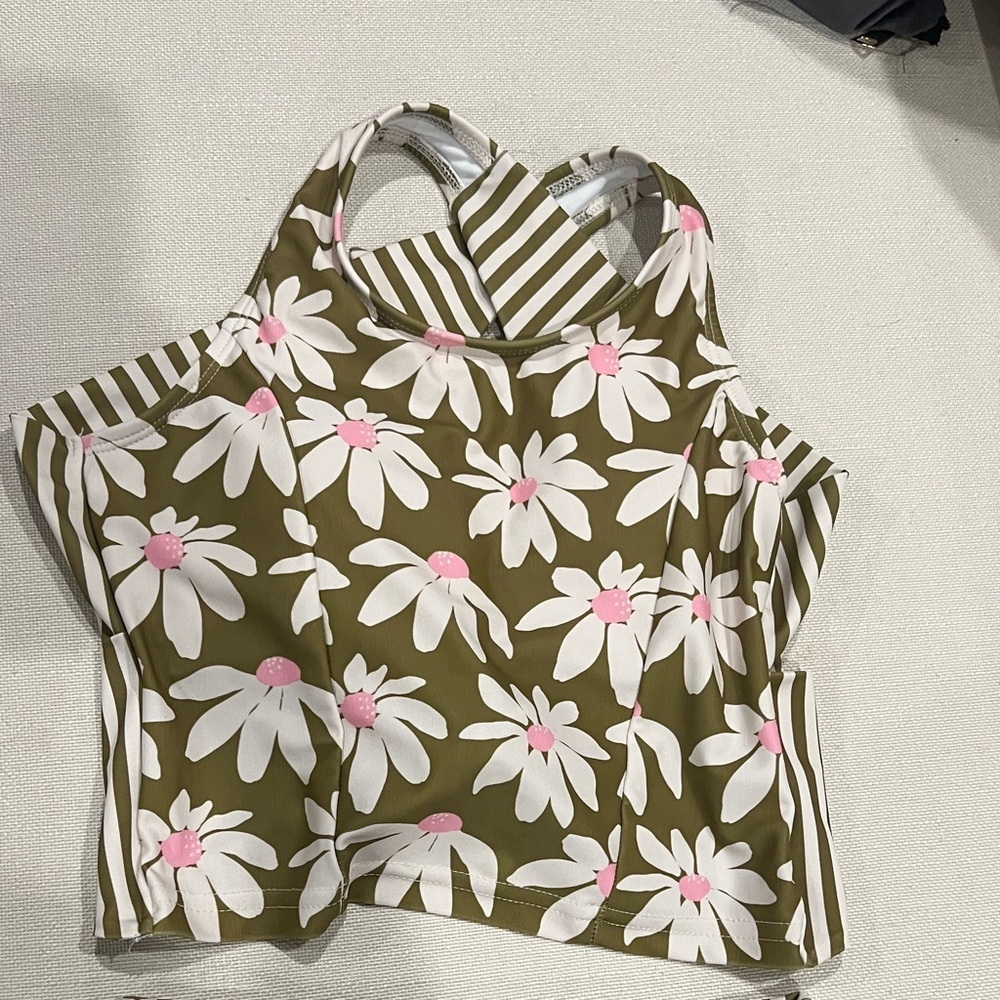 Lime Ricki olive and pink floral Striped Bikini Set size XS - Picture 2 of 8